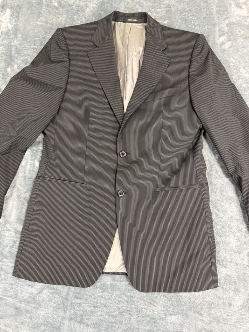 Hugo Boss Mens Black with Gray Pinstripe Suit Jacket Blazer 38R